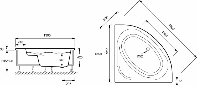 Ванна 135 х 135 см в комплекте с фронтальным экраном Jacob Delafon DOMO E60224-00