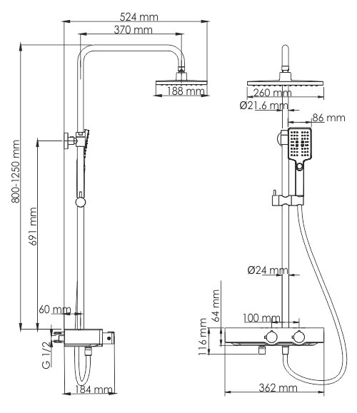 WasserKRAFT A11401 Thermo Душевой комплект с термостатическим смесителем