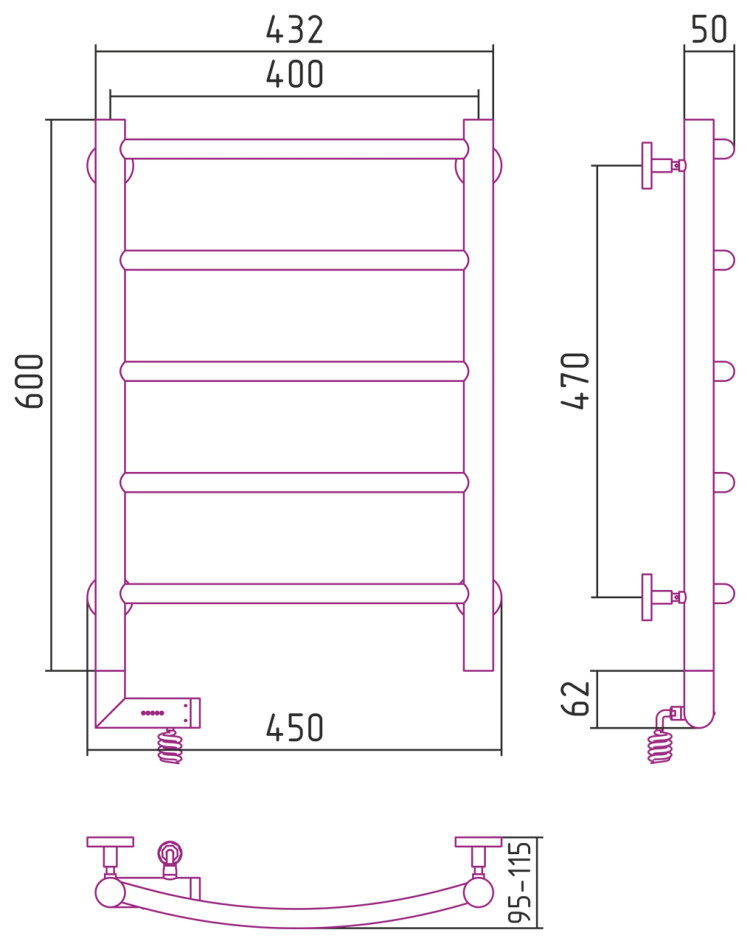Полотенцесушитель электрический Сунержа Галант 2.0 600х400 МЭМ левый Состаренная латунь