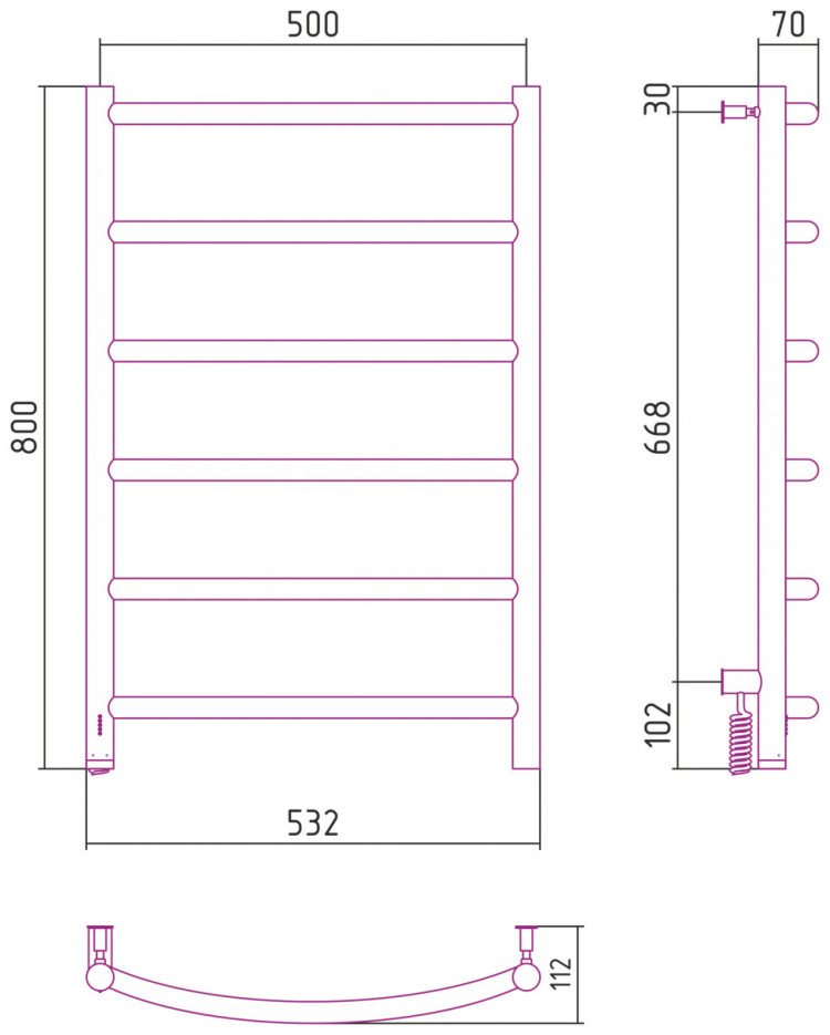 Полотенцесушитель электрический Сунержа Галант 4.0 800х500 МЭМ левый Матовый белый