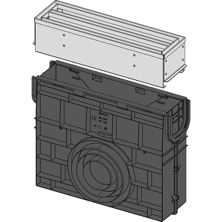Пескоуловитель для дренажного канала с щелевой симметричной сервисной надставкой 100 мм, оцинкованная сталь Alcadrain AVZ101R-R123R