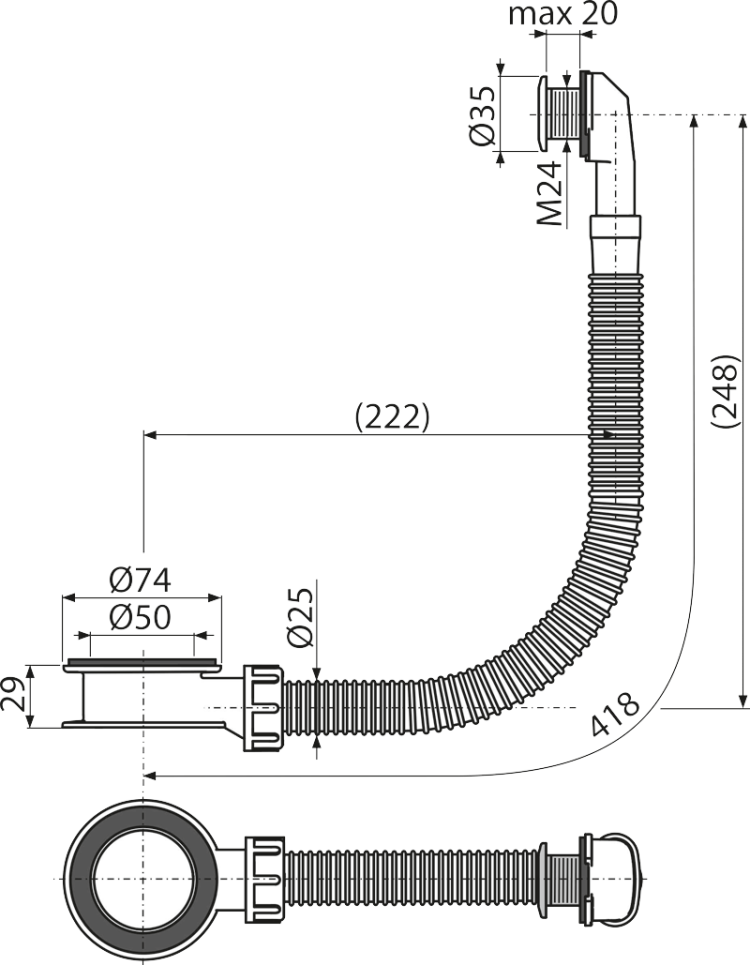 Слив-перелив для умывальника, белый Alcadrain A328B