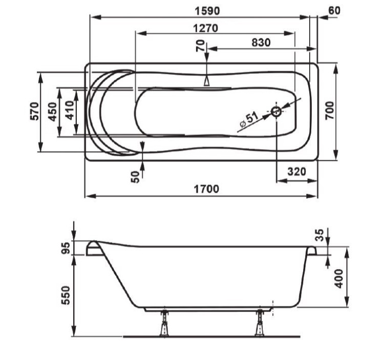 Акриловая ванна Vagnerplast Penelope 170x70