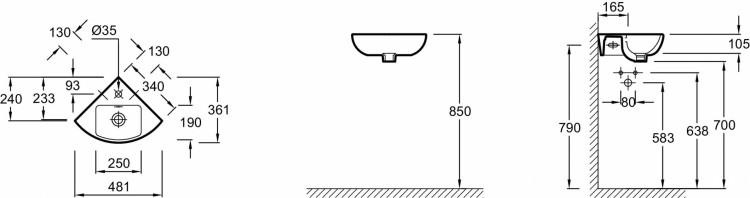 Угловой рукомойник 34 х 34 см Jacob Delafon ODEON UPE4733-00