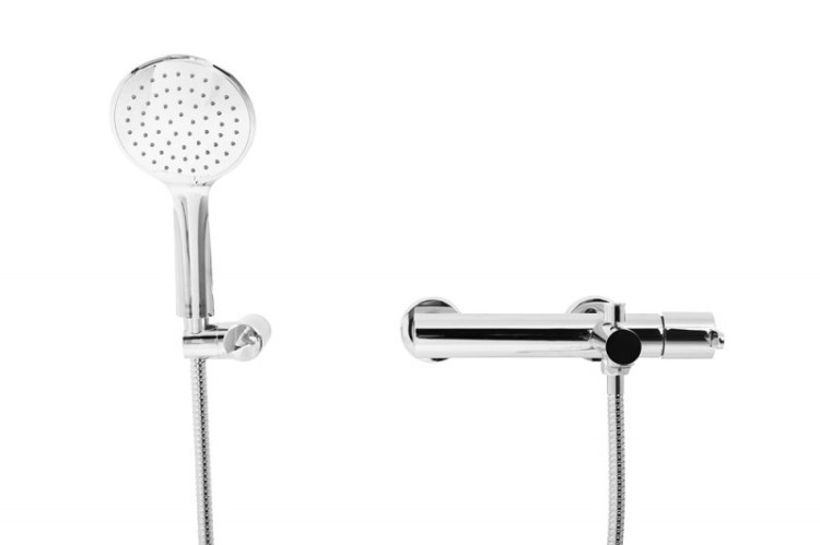 Смеситель для ванны и душа однорычажный в комплекте с ручным душем, шлангом и держателем Cezares LEAF-VD-SS