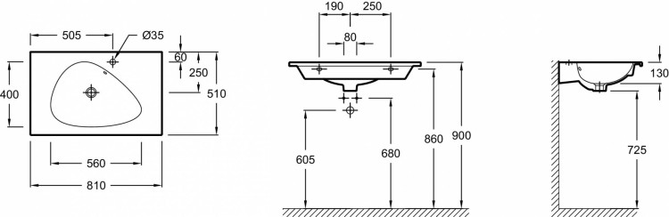 Подвесная раковина-столешница 80 см Jacob Delafon NOUVELLE VAGUEEXAR112-Z-00