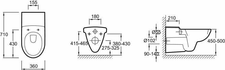 Удлиненный подвесной унитаз 71 x 36 см Jacob Delafon ODEON E1195-00
