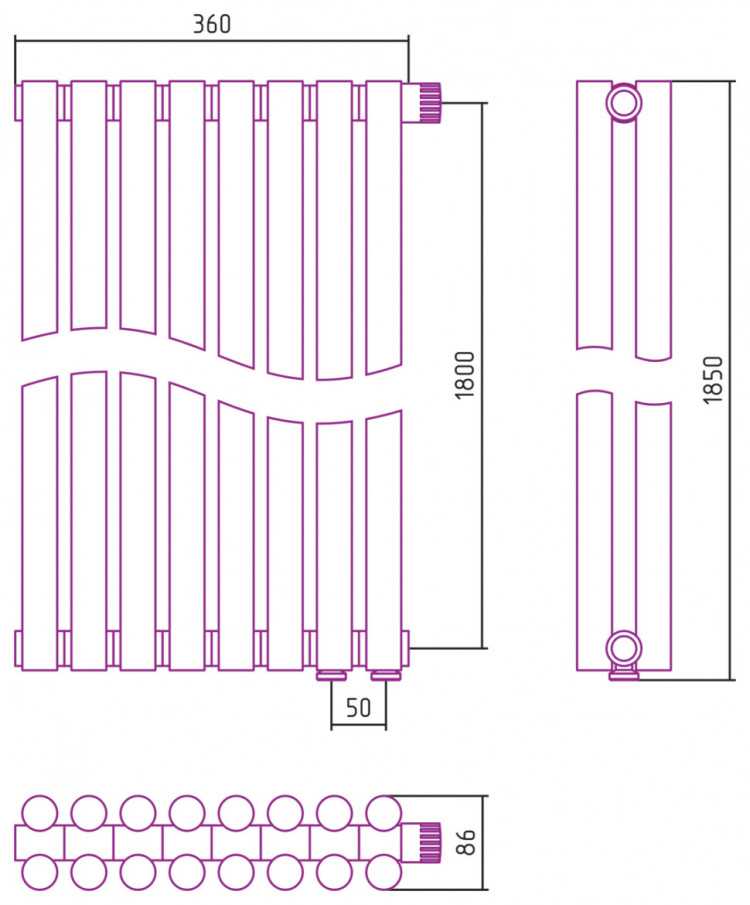 Отопительный радиатор Сунержа Эстет-11 EU50 1800х360 8 секций Матовое золото