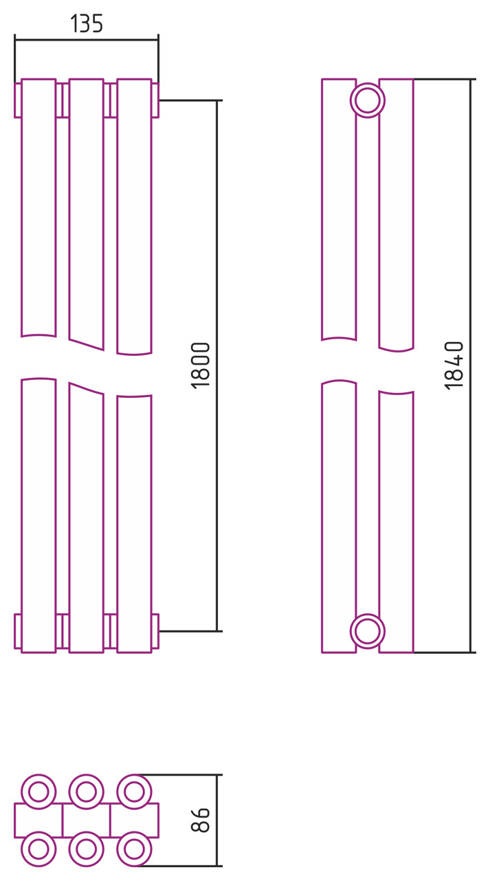 Отопительный радиатор Сунержа Эстет-00 1800х135 3 секции Состаренная латунь