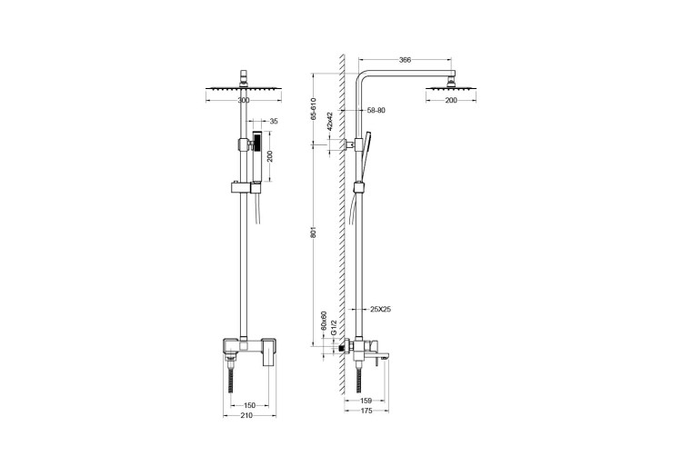 Душевая система Aquatek, матовый черный AQ2640MB ЛИБРА
