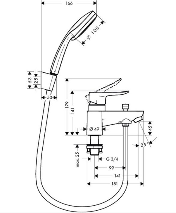 Смеситель на борт ванны Hansgrohe Metris 31422000