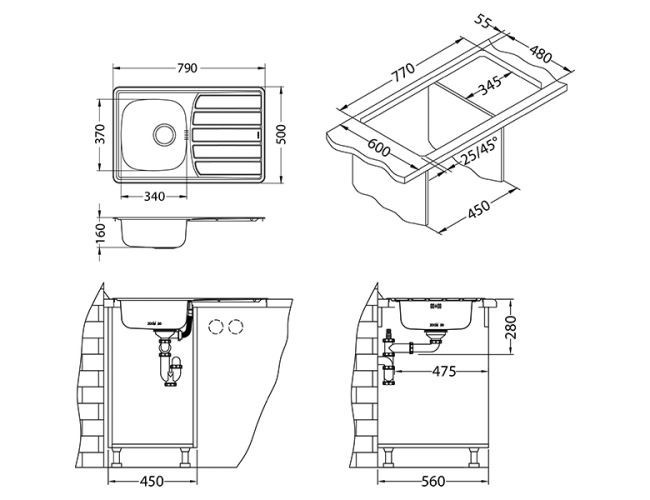 Мойка ZOOM 20 NAT-90 790X500 в комплекте с сифоном 1130550,