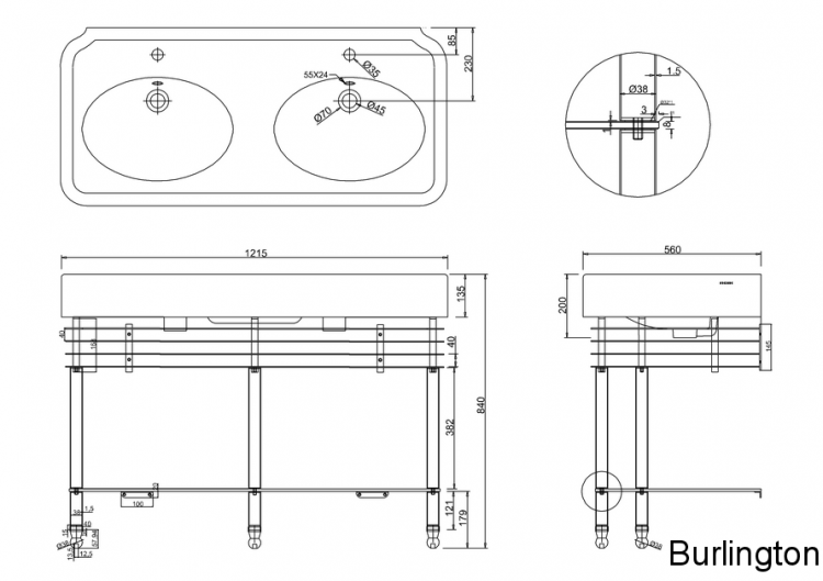 Раковина 1200мм с подстольем, хром