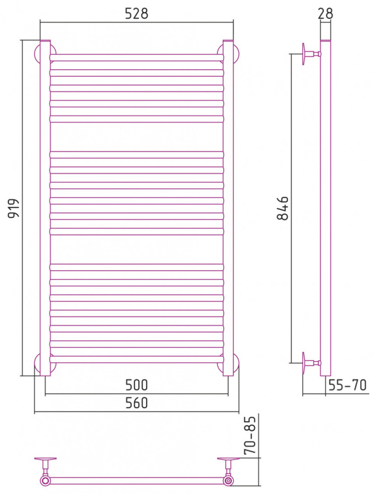 Полотенцесушитель водяной Стилье Универсал-53 1000х500 (5+6+7) П 18 Без покрытия