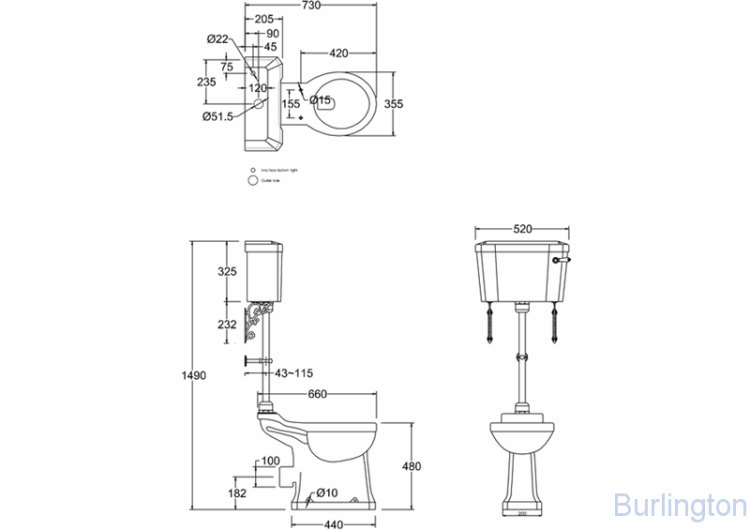 Унитаз с бачком среднего уровня серии Regal