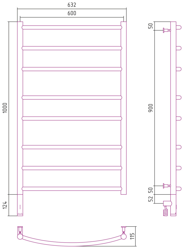 Полотенцесушитель электрический Сунержа Галант 3.0 1000х600 МЭМ левый Шампань