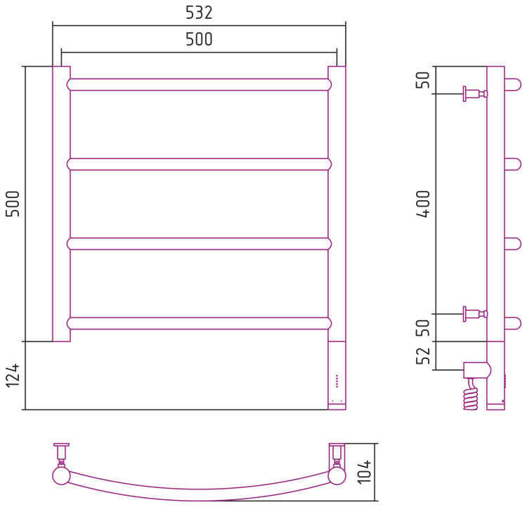 Полотенцесушитель электрический Сунержа Галант 3.0 500х500 МЭМ правый Матовый белый