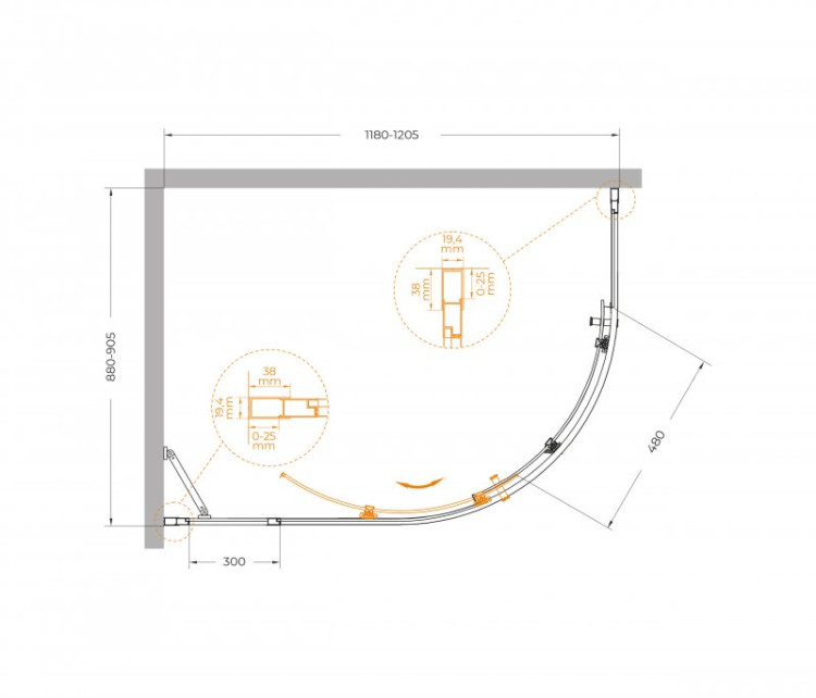 Душевой уголок MOLVENO-RH-1 Cezares MOLVENO-RH-1-120/90-C-BORO-IV