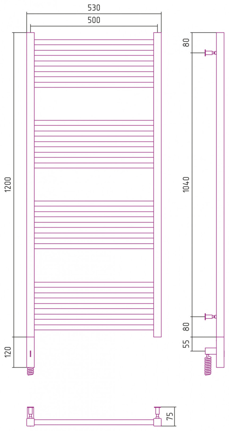 Полотенцесушитель электрический Сунержа Модус 3.0 1200х500 МЭМ левый Без покрытия