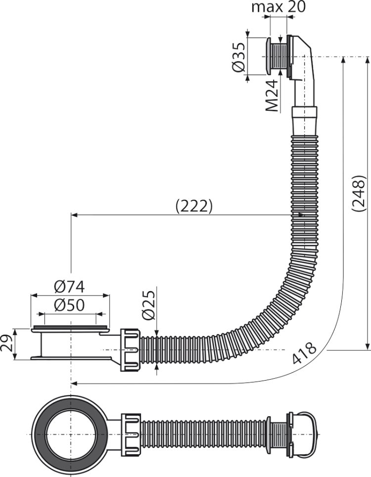 Слив-перелив для умывальника, хром Alcadrain A328CR