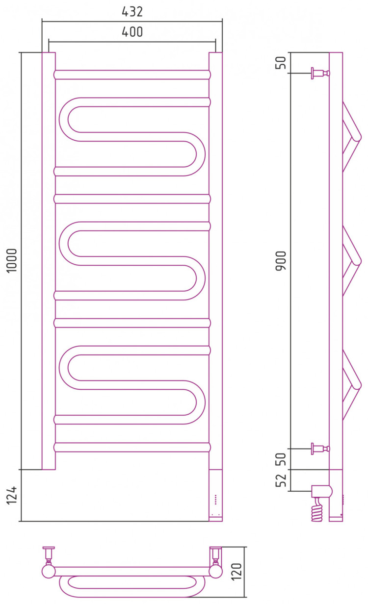 Полотенцесушитель электрический Сунержа Элегия 3.0 1000х400 МЭМ правый Матовый белый