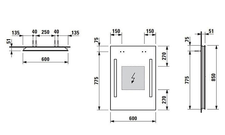 Зеркало Laufen Case 60 с подсветкой 2 светильника