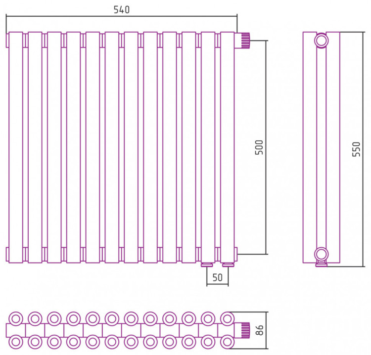Отопительный радиатор Сунержа Эстет-00 EU50 500х540 12 секций Тёмный титан муар