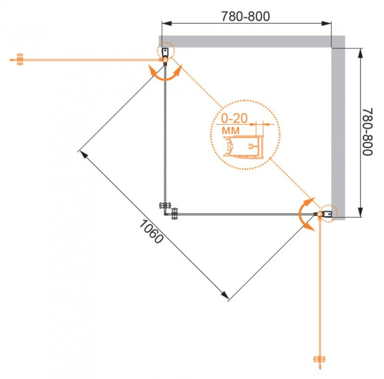 Душевой уголок ELENA A-2 Cezares ELENA-W-A-2-80-C-Cr