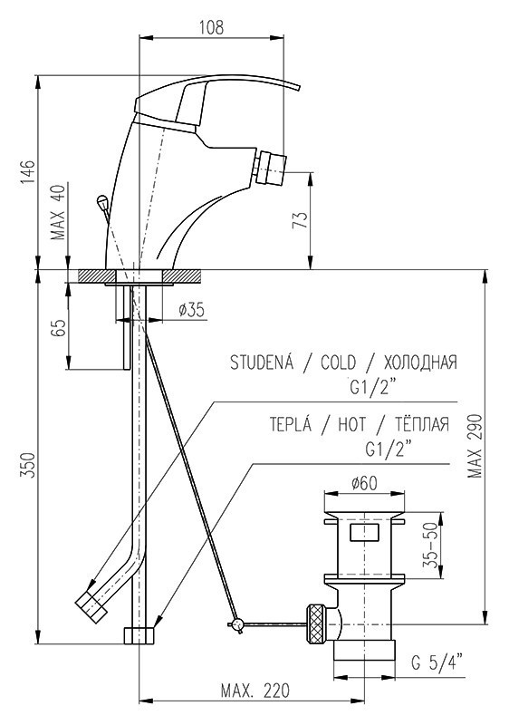 Смеситель для биде Rav Slezak Mississippi MS045.5