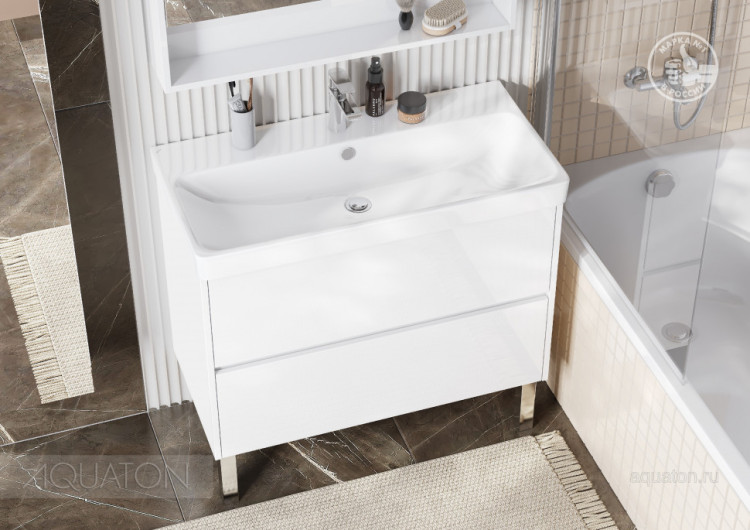 Тумба под раковину AQUATON Сканди 90 белый матовый, белый глянец 1A251901SD010