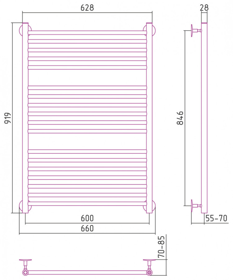 Полотенцесушитель водяной Стилье Универсал-53 1000х600 (5+6+7) П 18 Без покрытия