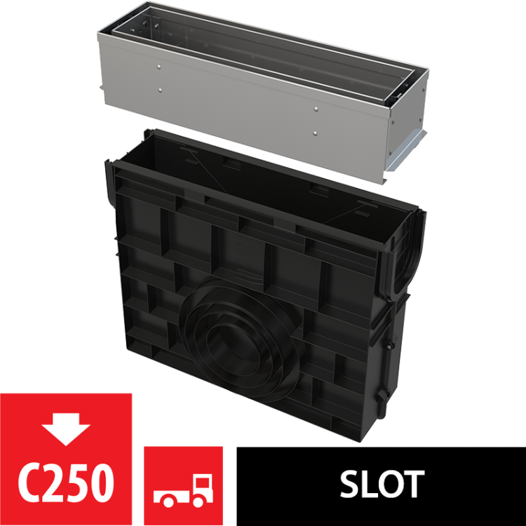 Пескоуловитель для дренажного канала с щелевой асимметричной сервисной надставкой 100 мм, нержавеющая сталь Alcadrain AVZ101R-R321R