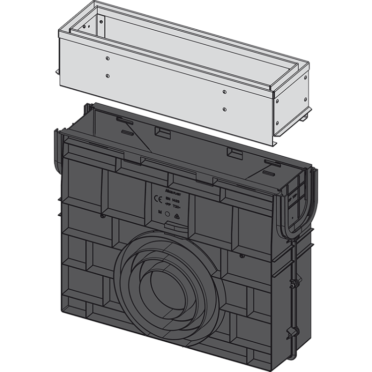 Пескоуловитель для дренажного канала с щелевой асимметричной сервисной надставкой 100 мм, нержавеющая сталь Alcadrain AVZ101R-R321R