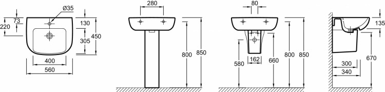 Раковина 56 х 45 см с заглушкой для переливного отверстия Jacob Delafon ODEON UPE4737-00