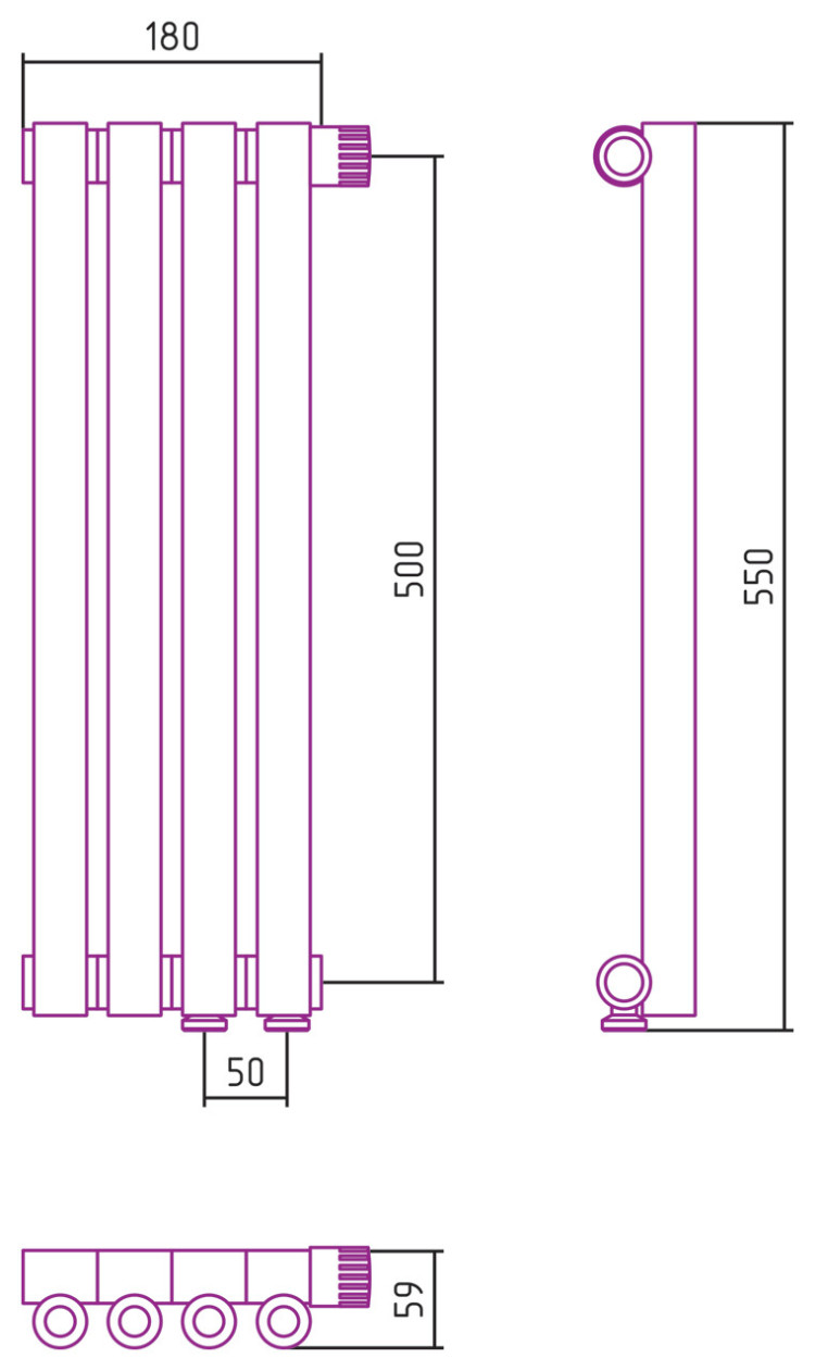 Отопительный радиатор Сунержа Эстет-0 EU50 правый 500х180 4 секции Состаренная латунь