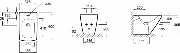 Биде 60 х 38 см, одно сквозное отверстие для смесителя Jacob Delafon ESCALE E1293-00