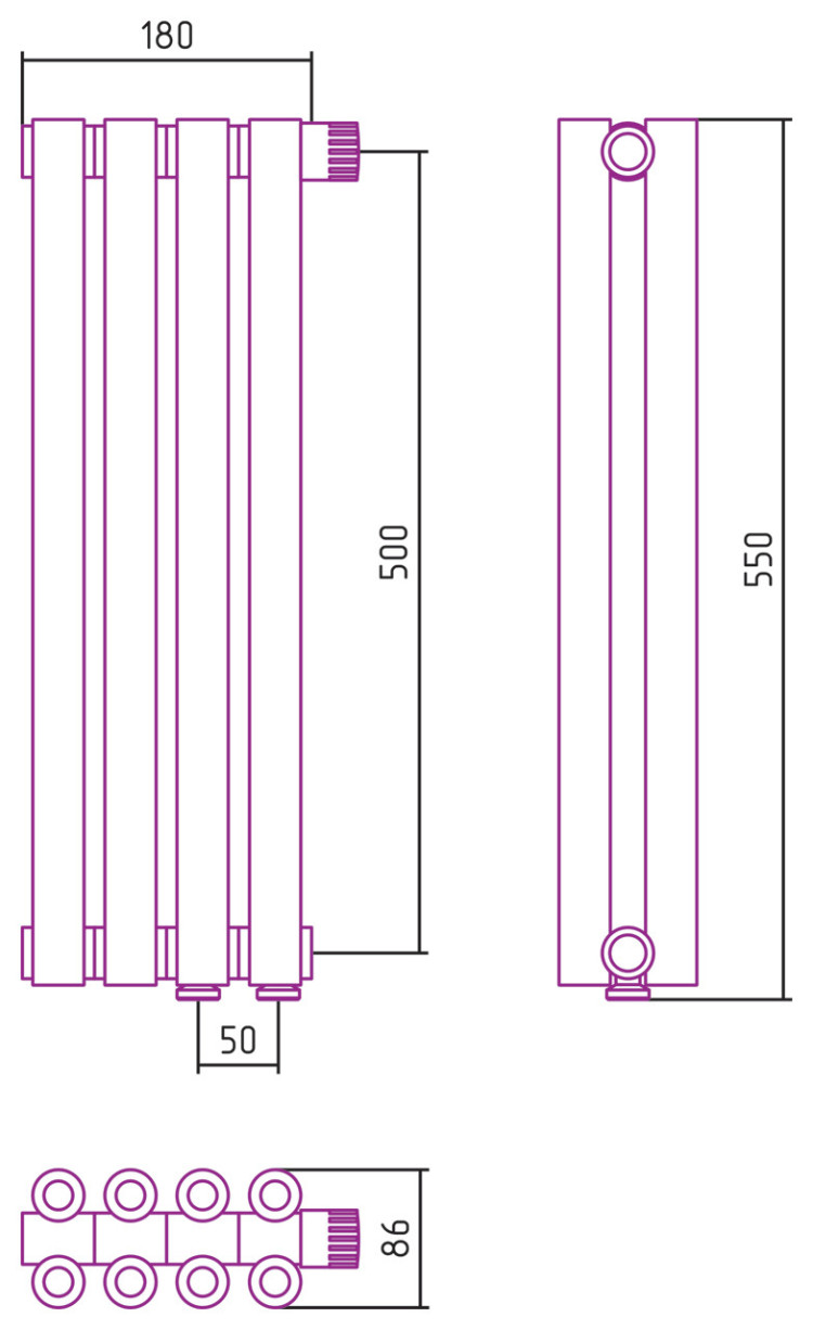 Отопительный радиатор Сунержа Эстет-00 EU50 500х180 4 секции Сатин