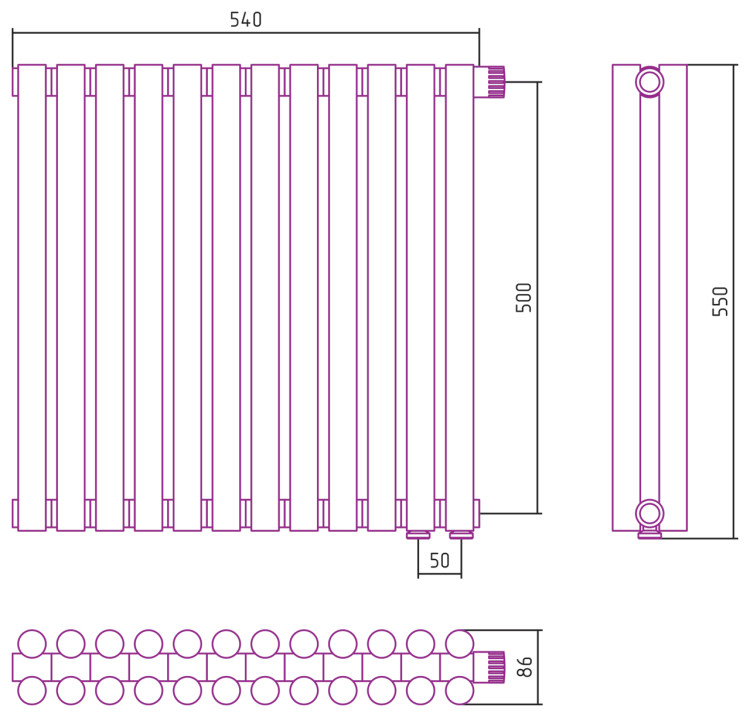 Отопительный радиатор Сунержа Эстет-11 EU50 500х540 12 секций Шампань