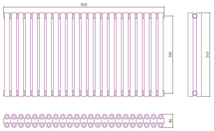 Отопительный радиатор Сунержа Эстет-00 500х1035 23 секции Без покрытия