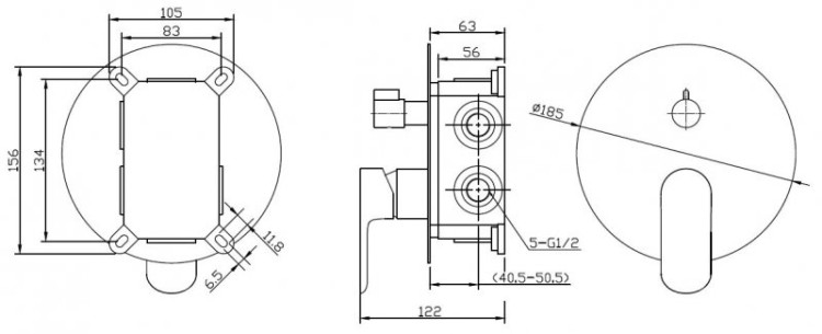 Встраиваемый смеситель для душа с переключателем на два выхода Cezares ANCONA-VDI-CRM
