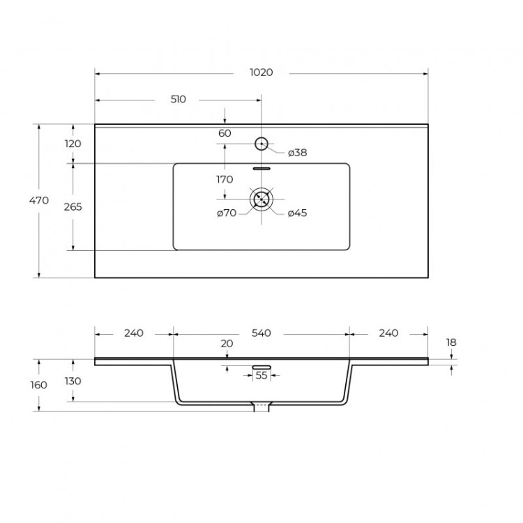 Столешница для тумбы 101x46x1,2 Cezares 55955