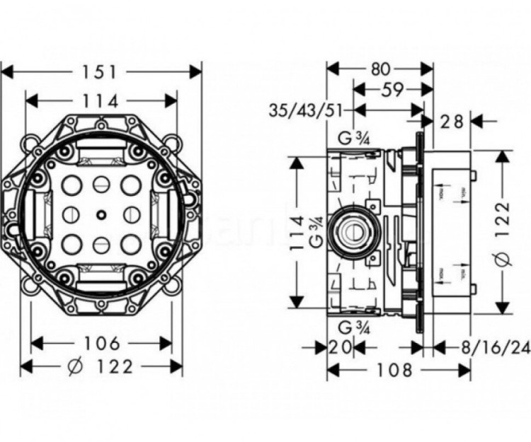 Скрытая часть для смесителя Hansgrohe Ibox Universal 01800180