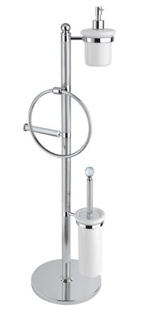 Стойка напольная с держателем туалетной бумаги, щёткой для унитаза, полотенцедержателем и держателем дозатора для жидкого мыла Cezares OLIMP-WBD-02-M