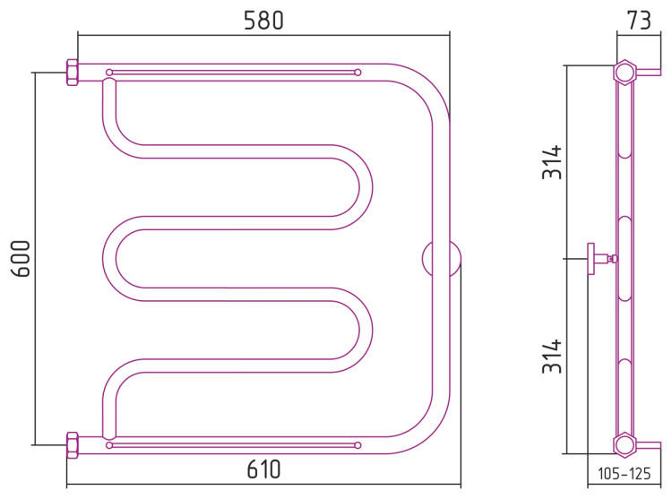 Полотенцесушитель водяной Сунержа Лира 2 полки+ 600х600 Матовая шампань