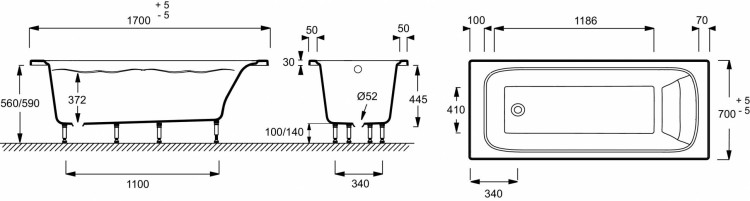 Прямоугольная ванна из материала Flight 170 х 70 см Jacob Delafon ELITE E6D030RU-00