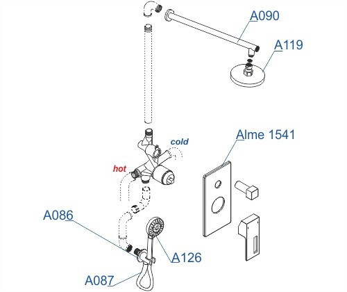 WasserKRAFT A16590 Встраиваемый комплект для душа с верхней душевой насадкой и лейкой