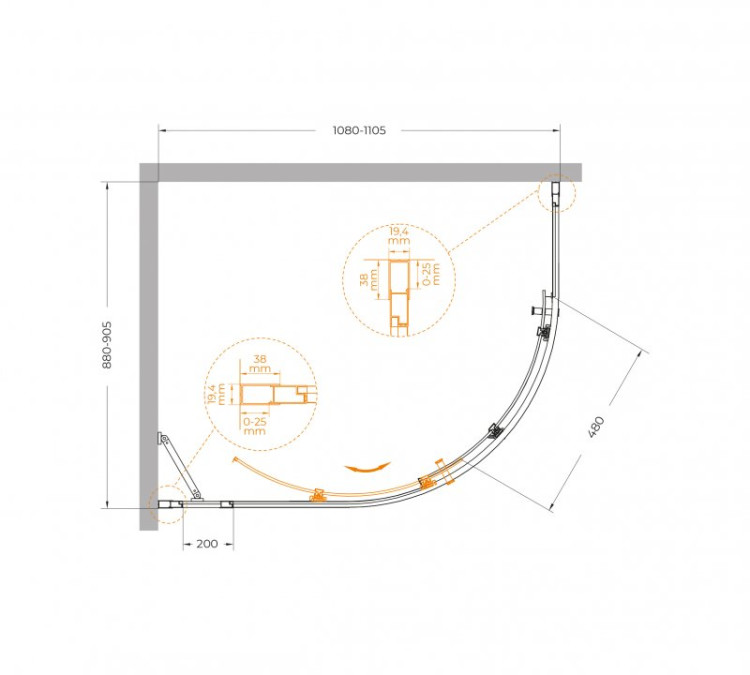 Душевой уголок MOLVENO-RH-1 Cezares MOLVENO-RH-1-120/100-C-Cr-IV
