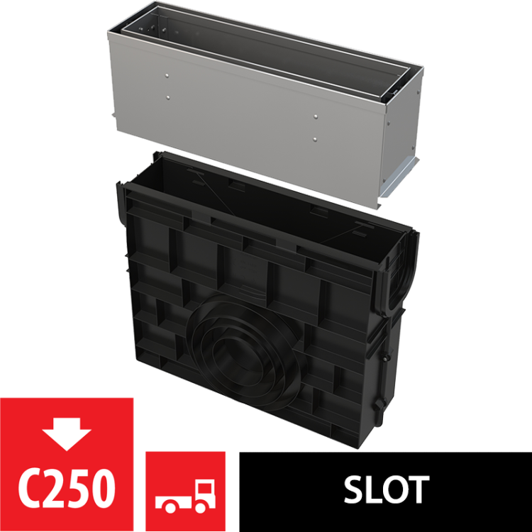 Пескоуловитель для дренажного канала с щелевой асимметричной сервисной надставкой 160 мм, нержавеющая сталь Alcadrain AVZ101R-R322R