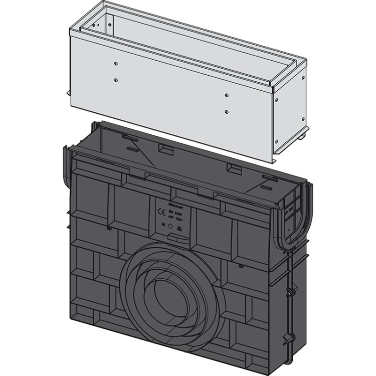 Пескоуловитель для дренажного канала с щелевой асимметричной сервисной надставкой 160 мм, нержавеющая сталь Alcadrain AVZ101R-R322R