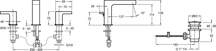 Смеситель для раковины на три отверстия Jacob Delafon STRAYT E37331-CP